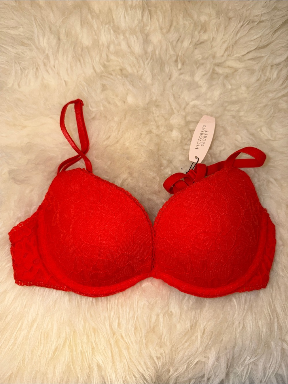 Victoria's Secret Bright Orange Lace Plunge The Lacie Push-Up Bra
